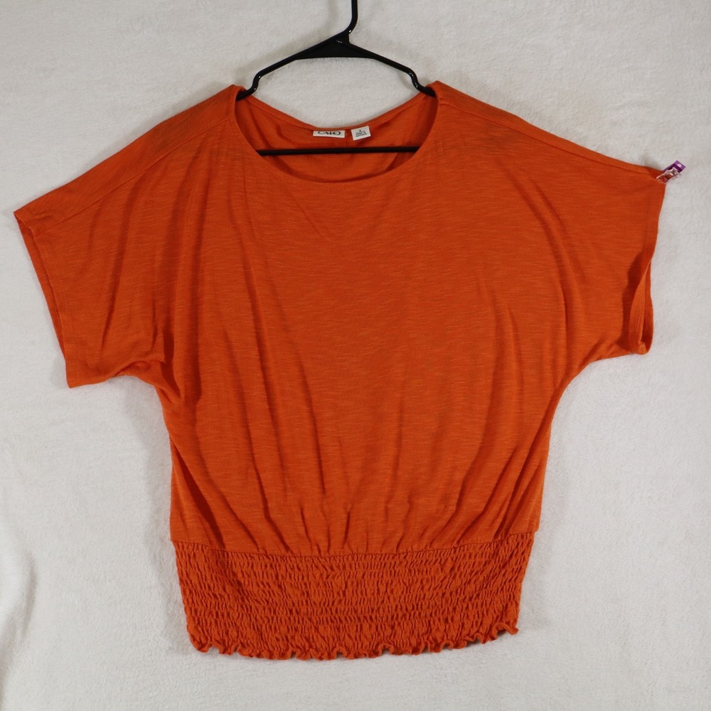 Cato Womens S Burnt Orange Knit Dolman Top Smocked Waist Short Sleeve